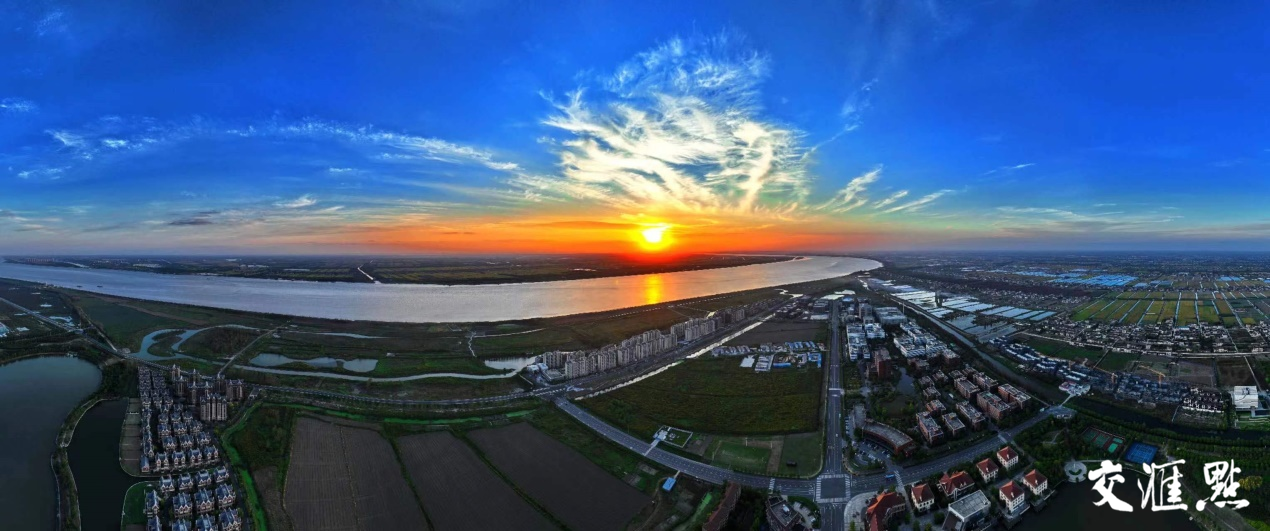 海门临江新区航拍图，长江对面是上海崇明