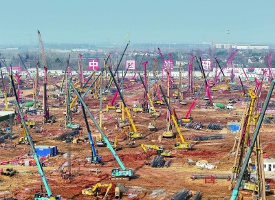 1月2日,南京北站枢纽工程施工现场一派繁忙景象,密密麻麻的“钢铁巨人”正在进行打桩作业。项目建成后将融入国家“八纵八横”高铁网,与南京站、南京南站形成“三站联动”格局。 南京日报/紫金山新闻记者 徐琦 摄